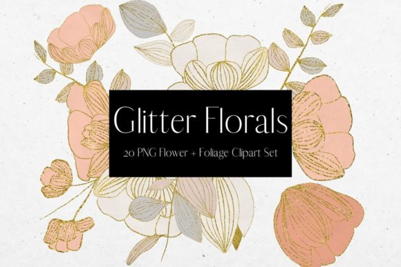 Enhance Your Designs with Grey and Beige Glitter Flowers Clipart