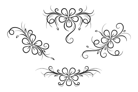 Flowers Swirls and Curls Design Element: A Versatile Decorative Floral Ornament