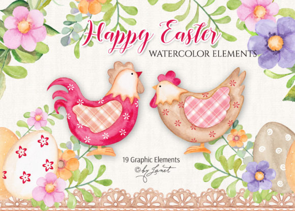 Happy Easter - Watercolor Elements for Creative Projects
