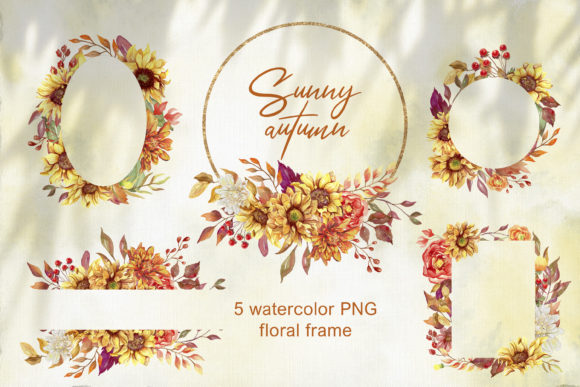 Watercolor Sunflowers Wreath Clipart PNG
